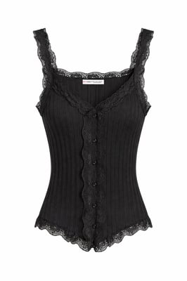 Aangesloten mouwloze kanten geribde blouse met knopen