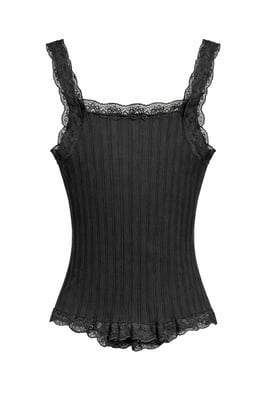 Aangesloten mouwloze kanten geribde blouse met knopen