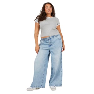 Brave Soul Dames/Dames Ringer Crew Hals Plus T-shirt (Grijs/Wit)
