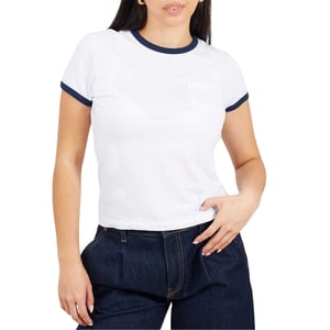 Brave Soul Unisex Contrast Detail Ringer Regular T-shirt voor volwassenen (Wit, Marine)