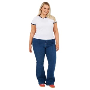 Brave Soul Dames/Dames Contrast Detail Plus T-shirt (Wit, Marine)