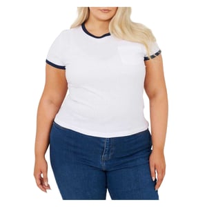 Brave Soul Dames/Dames Contrast Detail Plus T-shirt (Wit, Marine)
