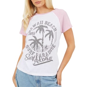 Brave Soul Dames-T-shirt met opdruk en contrasterende mouwen (Wit/siliconen)
