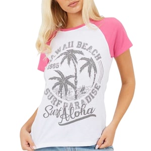 Brave Soul Dames-T-shirt met opdruk en contrasterende mouwen (Wit/Koraal)