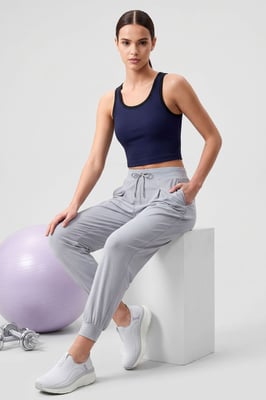 Mid-waist dunne jersey joggingsbroek met zak