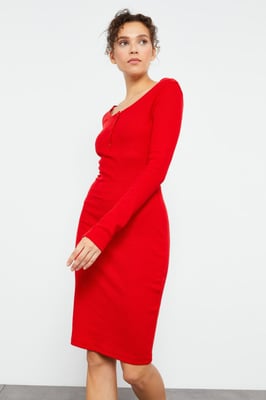 Bodycon Midi Jurk met Ronde Hals