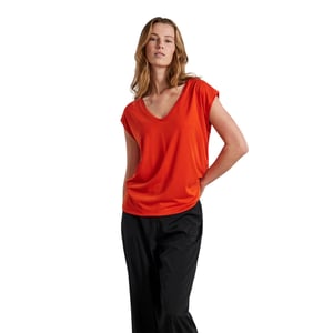 Pieces Pckamala gebreid T-shirt met V-hals voor dames (Mandarijn Tango)