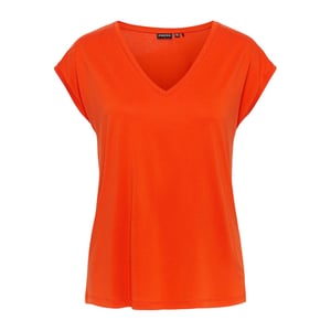 Pieces Pckamala gebreid T-shirt met V-hals voor dames (Mandarijn Tango)