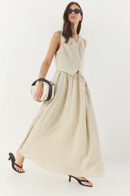 V-hals Vest en Maxi Rok Twee-delige Set