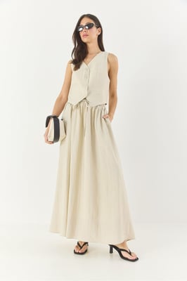 V-hals Vest en Maxi Rok Twee-delige Set