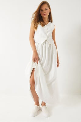 V-hals Vest en Maxi Rok Twee-Delige Set