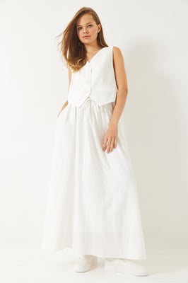 V-hals Vest en Maxi Rok Twee-Delige Set