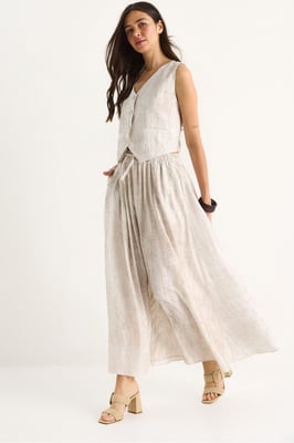 V-hals Vest en Maxi Rok Tweedelige Set