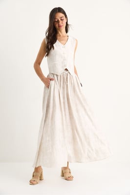 V-hals Vest en Maxi Rok Tweedelige Set