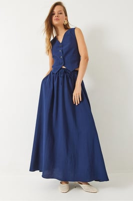V-hals Vest en Maxi Rok Twee-delige Set