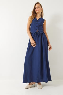 V-hals Vest en Maxi Rok Twee-delige Set