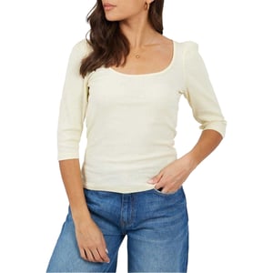 Brave Soul Dames/Dames Geribde Vierkante Hals Pofmouw Top (Crème)