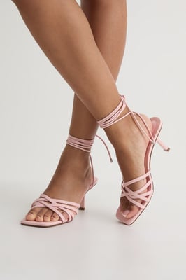 Strappy Front Tie Up Low Stiletto Heels