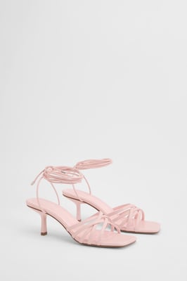 Strappy Front Tie Up Low Stiletto Heels