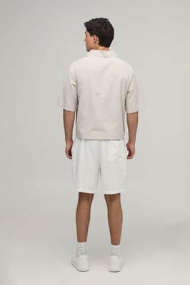 Oversized Boxy Poplin Stripe V-Neck Polo