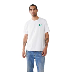True Religion Herre-T-shirt med tryck på ryggen i Heritage-stil (Optic White)
