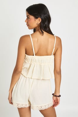 Cheesecloth Crochet Trim Shorts