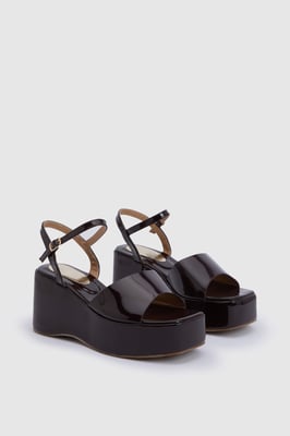 Faith: Hunnie Faux Patent Leather Open Toe Wedge Sandal
