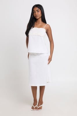 Linen Lace Panel Midi Skirt