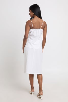 Linen Lace Panel Midi Skirt