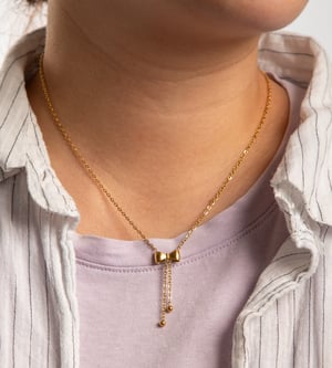 Gold Plated Stainless Steel Bow Drop Necklace