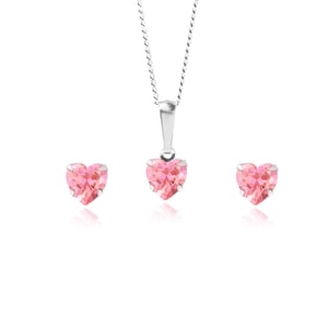 Children's Sterling Silver CZ Heart Stud And Pendant Set With Swivel Box