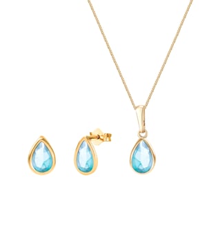 9ct Gold Birthstone Stud Earring And Pendant Necklace Set March