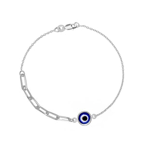 Sterling Silver Blue Evil Eye/Nazar Paperclip & Cable Chain Bracelet