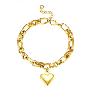 Gold Plated Stainless Steel Heart Charm Link Bracelet