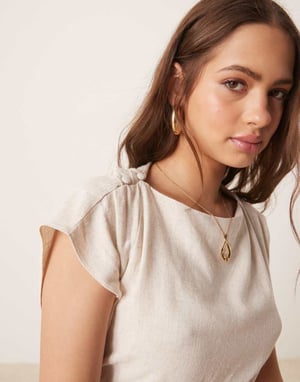 ASOS DESIGN linen open back draped waist midi dress in oat