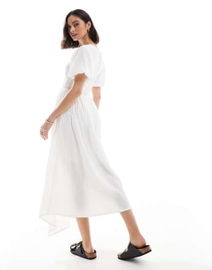 Threadbare puff sleeve midi dress in white