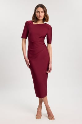 Petite Bandage Asymmetric Long Sleeve Midi Dress