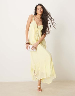 ASOS DESIGN frilled ruffle front maxi dress in lemon