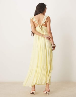 ASOS DESIGN frilled ruffle front maxi dress in lemon