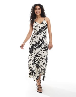 JJXX satin maxi dress with cow print in multi