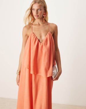 ASOS DESIGN sweetheart double layer volume maxi dress with pephem in coral