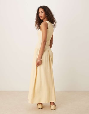 ASOS DESIGN textured maxi dress with dropped waist in buttermilk