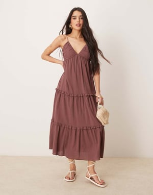 ASOS DESIGN crinkle cami maxi dress in washed brown