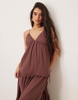 ASOS DESIGN crinkle cami maxi dress in washed brown