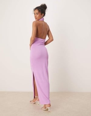 Vila textured cowl neck low back maxi dress in violet