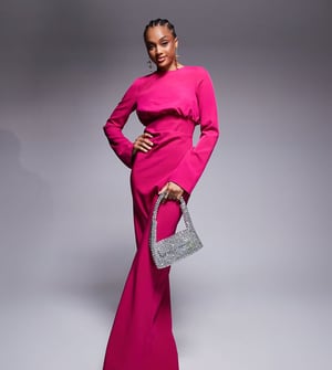 ASOS DESIGN Tall structured long sleeve maxi dress with ruched bust in pink