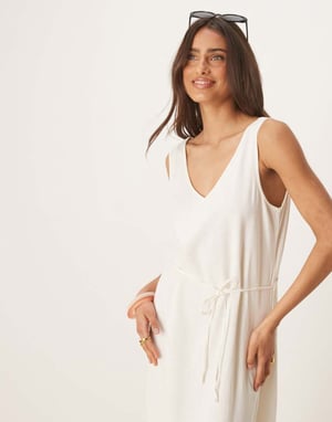 JDY tie waist linen blend maxi dress in white