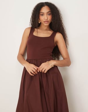 Nobody's Child Colorado square neck midi dress in brown