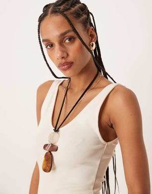 ASOS DESIGN sleeveless v-neck rib midaxi dress in stone