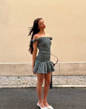 Labelrail x Barbara Ines gingham check textured mini dress in aqua blue